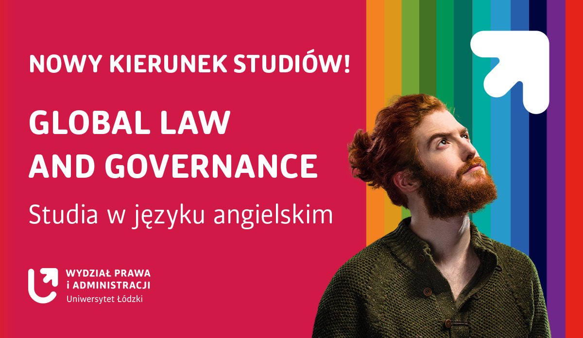 Grafika promująca nowy kierunek studiów Global Law and Governance przedstawiająca mężczyznę spoglądającego w dal.