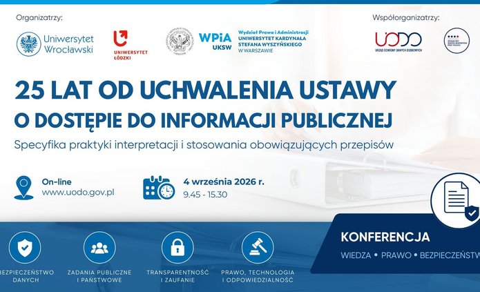 Grafika z tytułem konfencji: 25 lat od uchwalenia ustawy o dostępie do informacji publicznej 